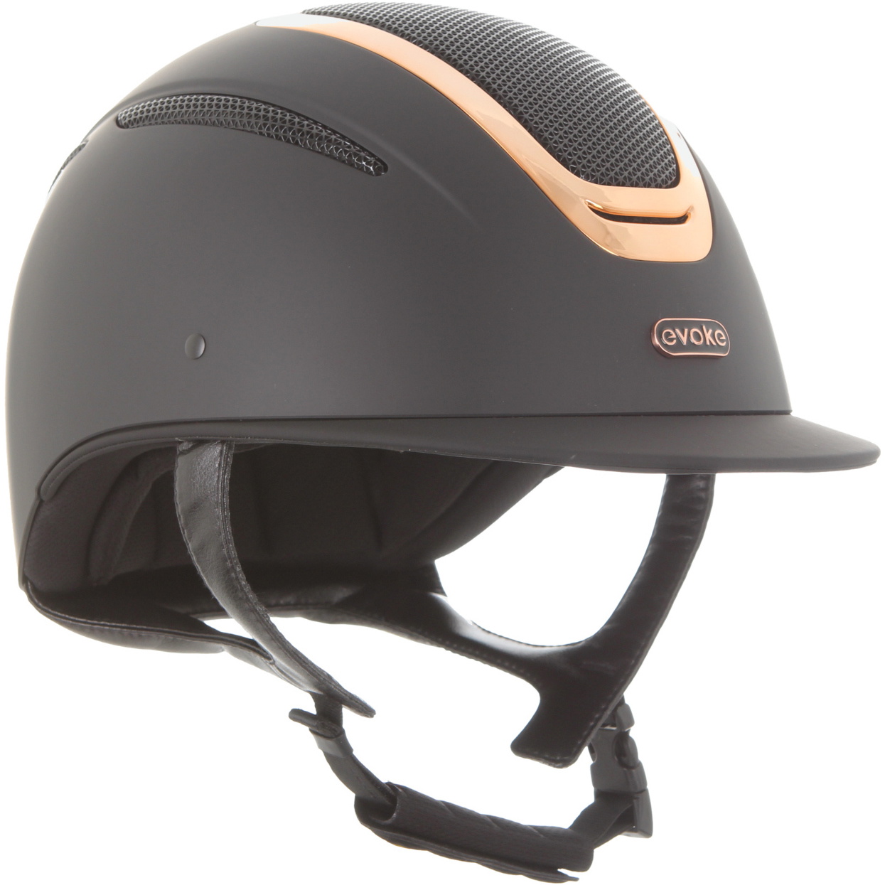 2026 Evoke Unisex Elara Classique Peak Équitation Chapeau & Doublure 200742008 - Black / Rose Gold